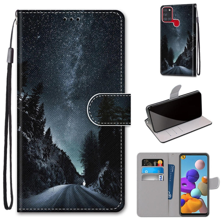 Coloured Drawing Cross Texture Horizontal Flip PU Leather Case with Holder & Card Slots & Wallet & Lanyard, For Samsung Galaxy A21s