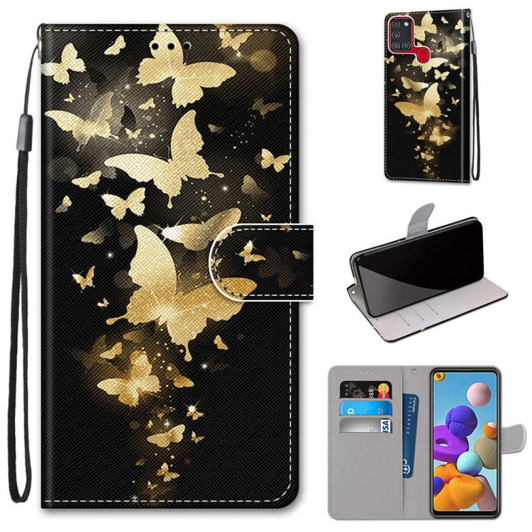 Coloured Drawing Cross Texture Horizontal Flip PU Leather Case with Holder & Card Slots & Wallet & Lanyard, For Samsung Galaxy A21s