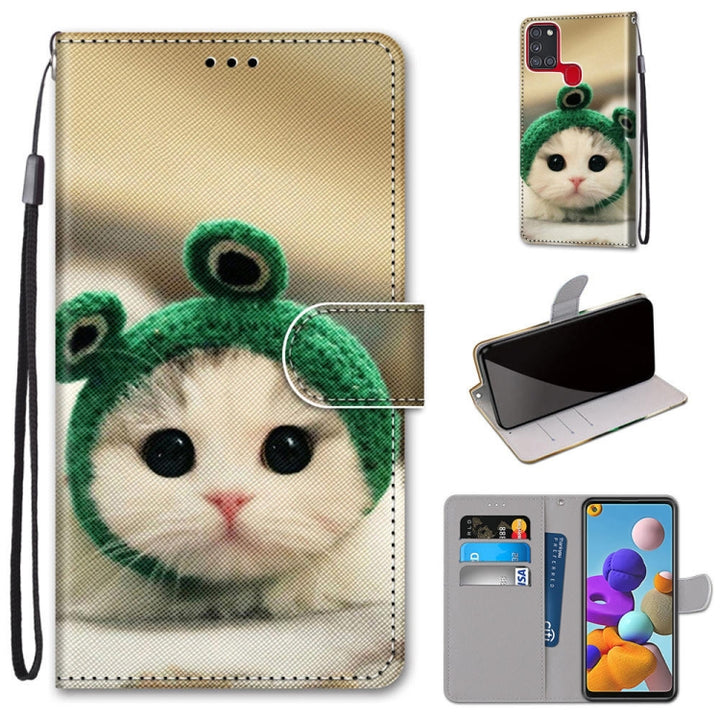 Coloured Drawing Cross Texture Horizontal Flip PU Leather Case with Holder & Card Slots & Wallet & Lanyard, For Samsung Galaxy A21s