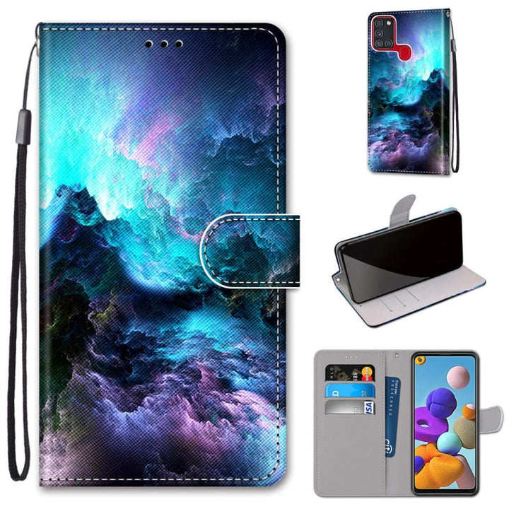 Coloured Drawing Cross Texture Horizontal Flip PU Leather Case with Holder & Card Slots & Wallet & Lanyard, For Samsung Galaxy A21s