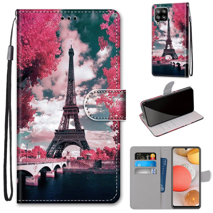 Coloured Drawing Cross Texture Horizontal Flip PU Leather Case with Holder & Card Slots & Wallet & Lanyard, For Samsung Galaxy A42 5G