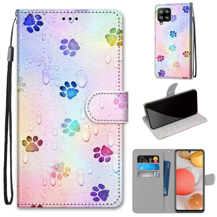 Coloured Drawing Cross Texture Horizontal Flip PU Leather Case with Holder & Card Slots & Wallet & Lanyard, For Samsung Galaxy A42 5G