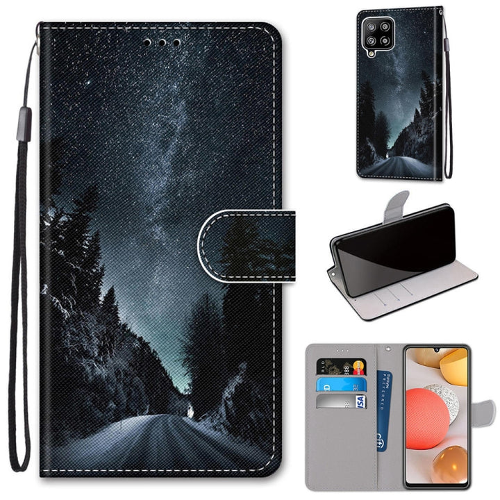 Coloured Drawing Cross Texture Horizontal Flip PU Leather Case with Holder & Card Slots & Wallet & Lanyard, For Samsung Galaxy A42 5G