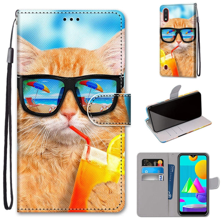 Coloured Drawing Cross Texture Horizontal Flip PU Leather Case with Holder & Card Slots & Wallet & Lanyard, For Samsung Galaxy M01