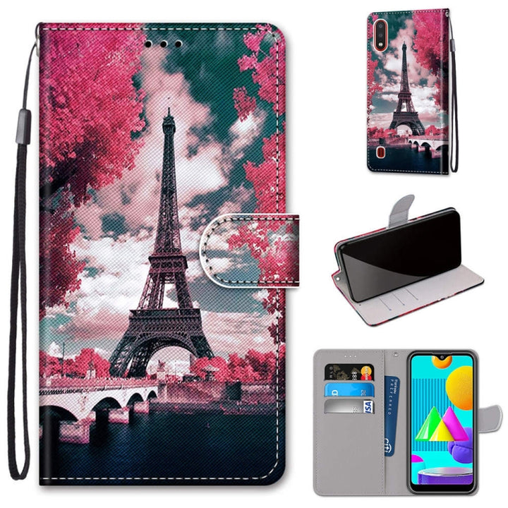 Coloured Drawing Cross Texture Horizontal Flip PU Leather Case with Holder & Card Slots & Wallet & Lanyard, For Samsung Galaxy M01