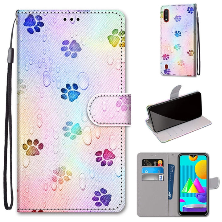 Coloured Drawing Cross Texture Horizontal Flip PU Leather Case with Holder & Card Slots & Wallet & Lanyard, For Samsung Galaxy M01