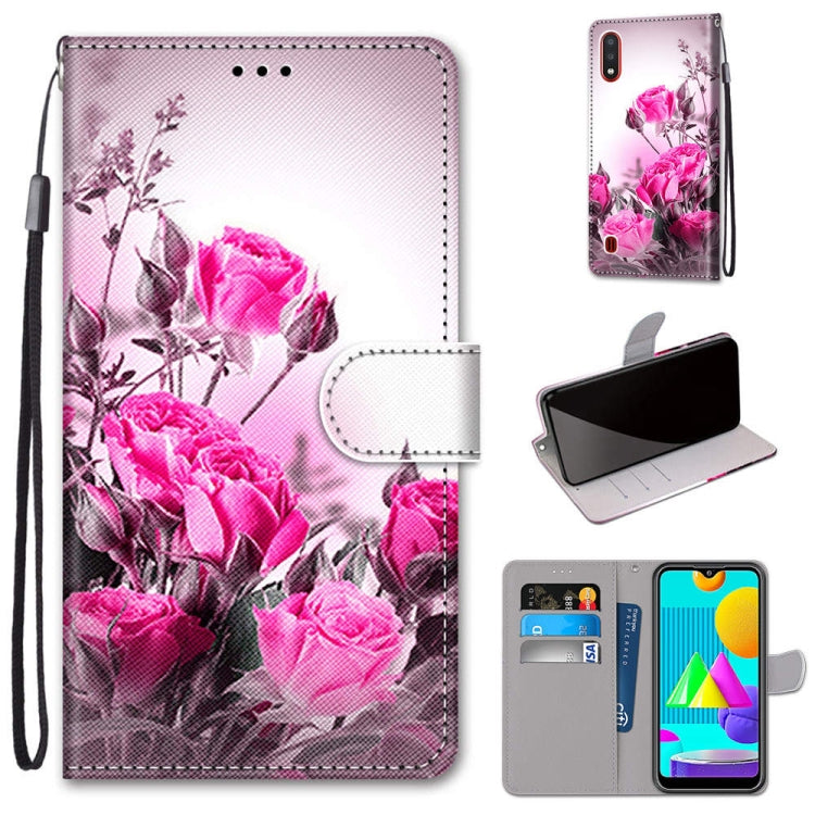 Coloured Drawing Cross Texture Horizontal Flip PU Leather Case with Holder & Card Slots & Wallet & Lanyard, For Samsung Galaxy M01