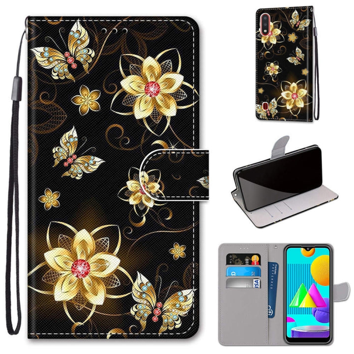 Coloured Drawing Cross Texture Horizontal Flip PU Leather Case with Holder & Card Slots & Wallet & Lanyard, For Samsung Galaxy M01