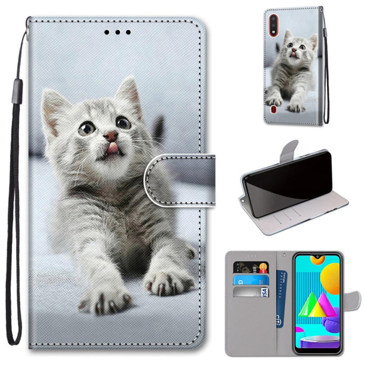 Coloured Drawing Cross Texture Horizontal Flip PU Leather Case with Holder & Card Slots & Wallet & Lanyard, For Samsung Galaxy M01