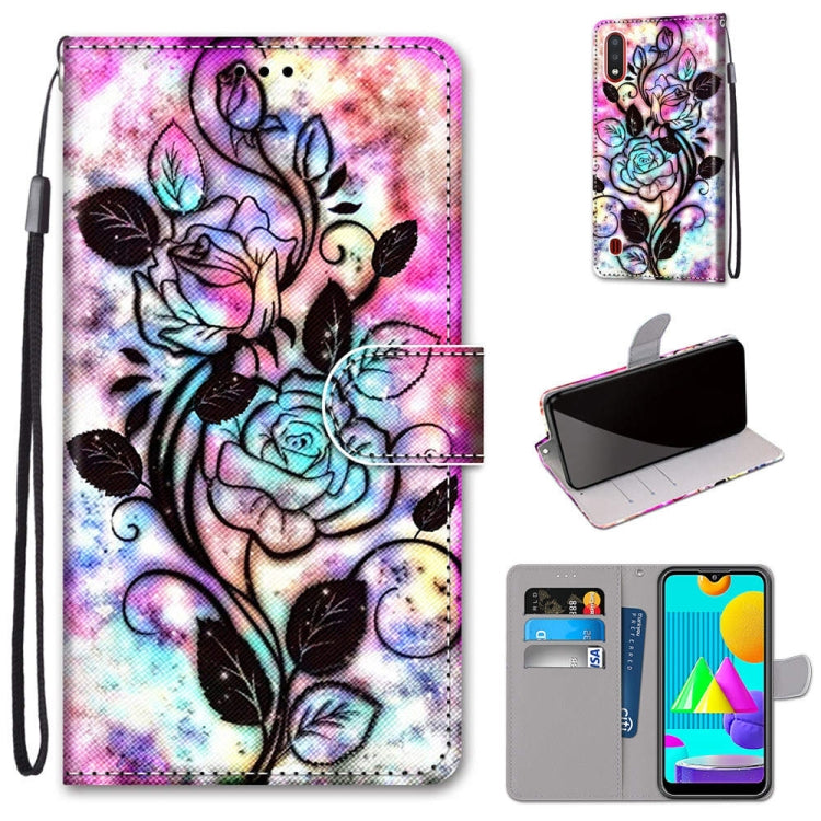 Coloured Drawing Cross Texture Horizontal Flip PU Leather Case with Holder & Card Slots & Wallet & Lanyard, For Samsung Galaxy M01