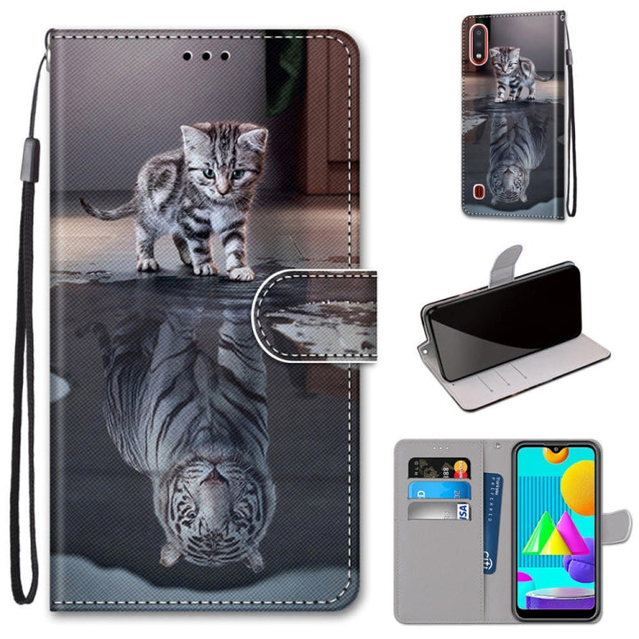 Coloured Drawing Cross Texture Horizontal Flip PU Leather Case with Holder & Card Slots & Wallet & Lanyard, For Samsung Galaxy M01