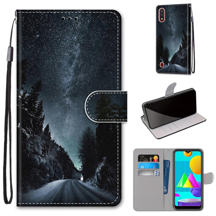 Coloured Drawing Cross Texture Horizontal Flip PU Leather Case with Holder & Card Slots & Wallet & Lanyard, For Samsung Galaxy M01