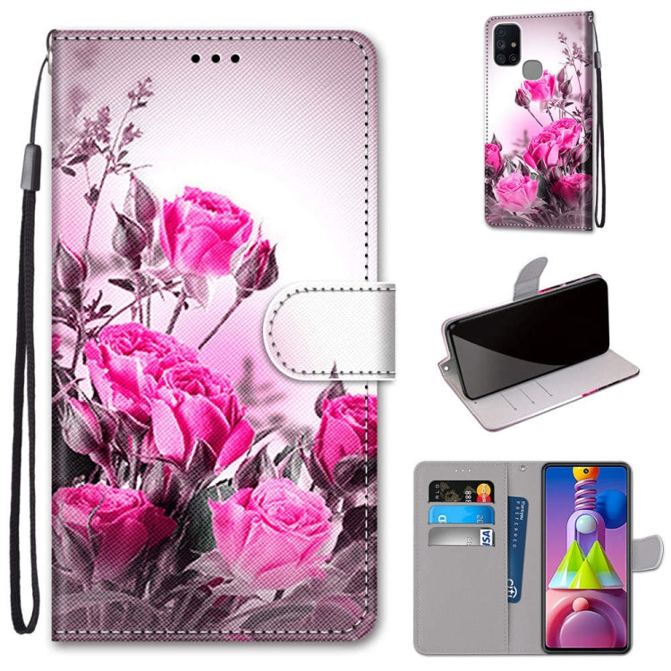 Coloured Drawing Cross Texture Horizontal Flip PU Leather Case with Holder & Card Slots & Wallet & Lanyard, For Samsung Galaxy M51