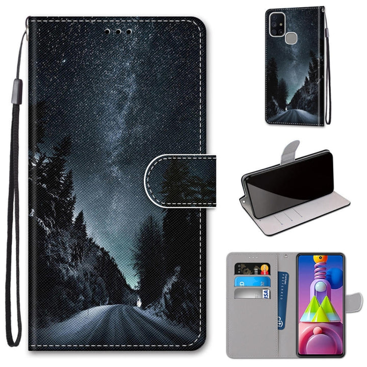 Coloured Drawing Cross Texture Horizontal Flip PU Leather Case with Holder & Card Slots & Wallet & Lanyard, For Samsung Galaxy M51