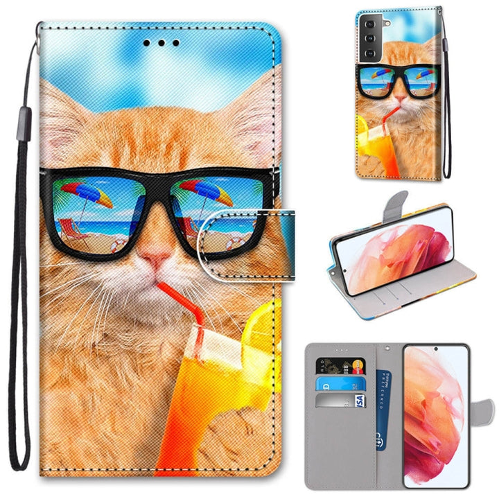 Coloured Drawing Cross Texture Horizontal Flip PU Leather Case with Holder & Card Slots & Wallet & Lanyard, For Samsung Galaxy S21 5G