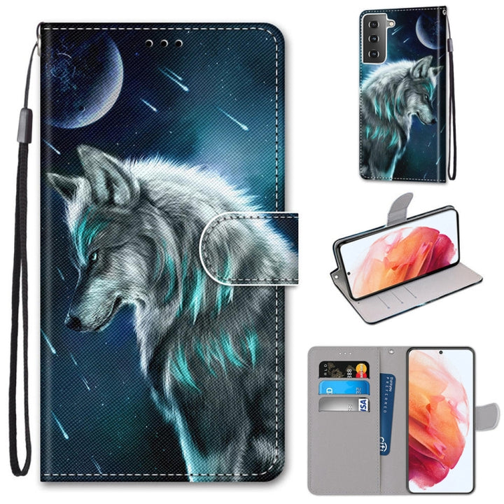 Coloured Drawing Cross Texture Horizontal Flip PU Leather Case with Holder & Card Slots & Wallet & Lanyard, For Samsung Galaxy S21 5G