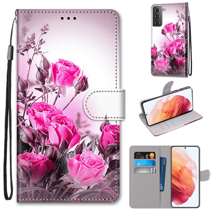 Coloured Drawing Cross Texture Horizontal Flip PU Leather Case with Holder & Card Slots & Wallet & Lanyard, For Samsung Galaxy S21 5G