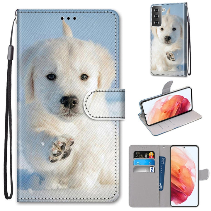 Coloured Drawing Cross Texture Horizontal Flip PU Leather Case with Holder & Card Slots & Wallet & Lanyard, For Samsung Galaxy S21 5G