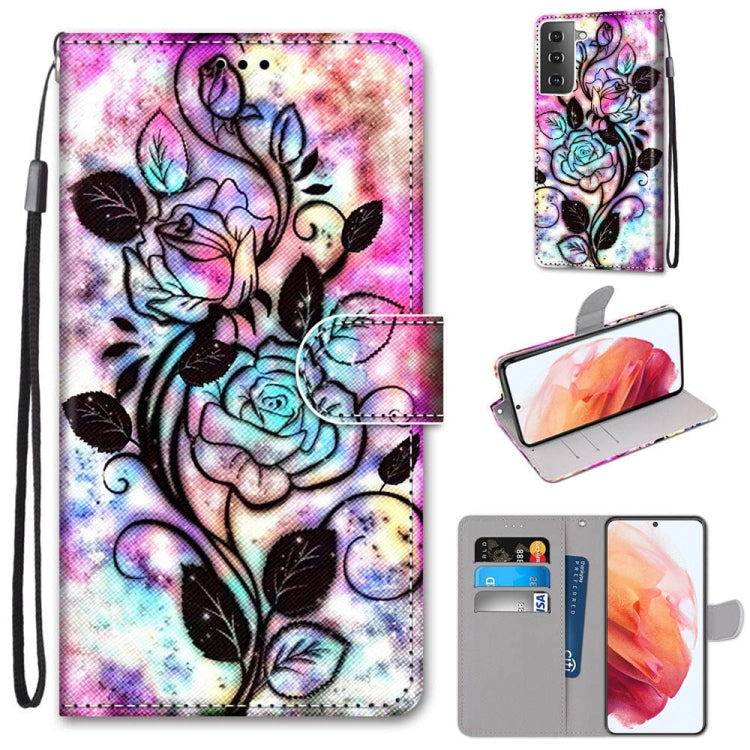 Coloured Drawing Cross Texture Horizontal Flip PU Leather Case with Holder & Card Slots & Wallet & Lanyard, For Samsung Galaxy S21 5G