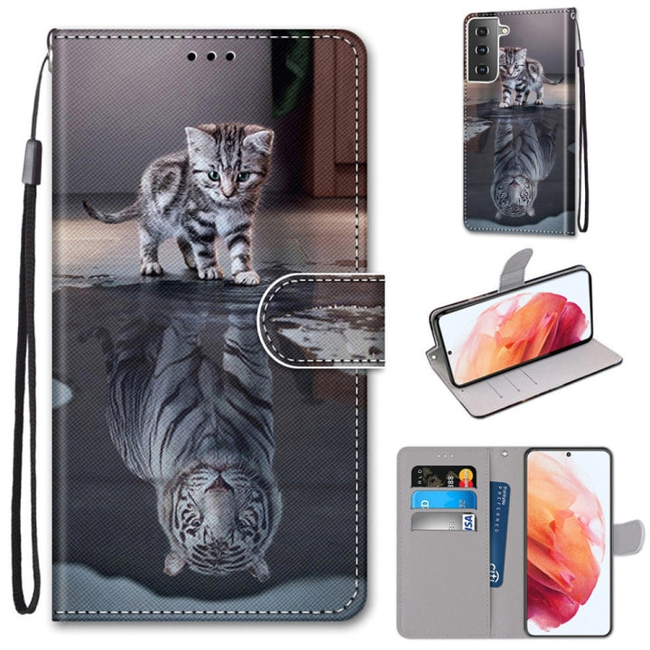 Coloured Drawing Cross Texture Horizontal Flip PU Leather Case with Holder & Card Slots & Wallet & Lanyard, For Samsung Galaxy S21 5G