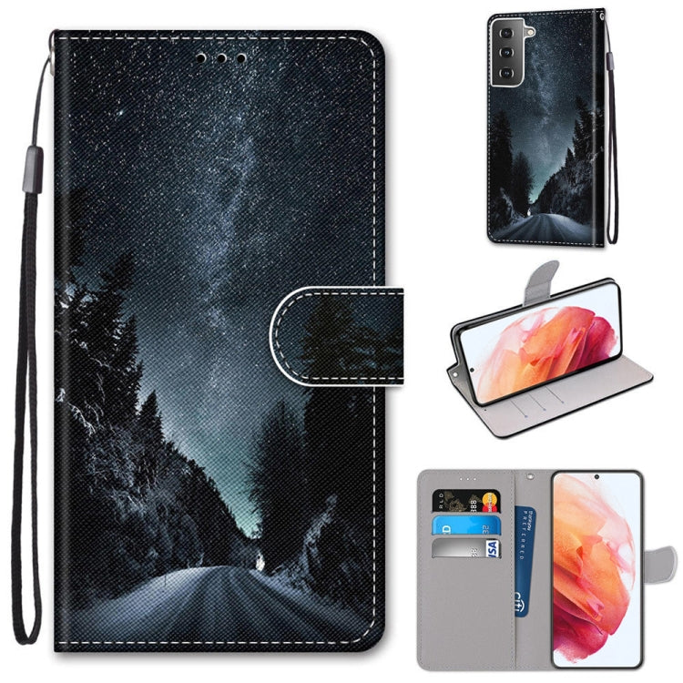 Coloured Drawing Cross Texture Horizontal Flip PU Leather Case with Holder & Card Slots & Wallet & Lanyard, For Samsung Galaxy S21 5G