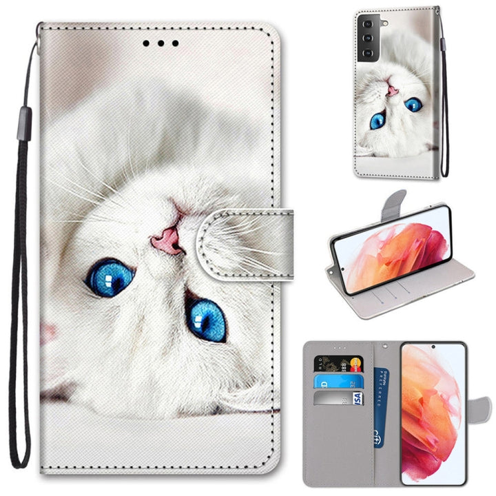 Coloured Drawing Cross Texture Horizontal Flip PU Leather Case with Holder & Card Slots & Wallet & Lanyard, For Samsung Galaxy S21 5G