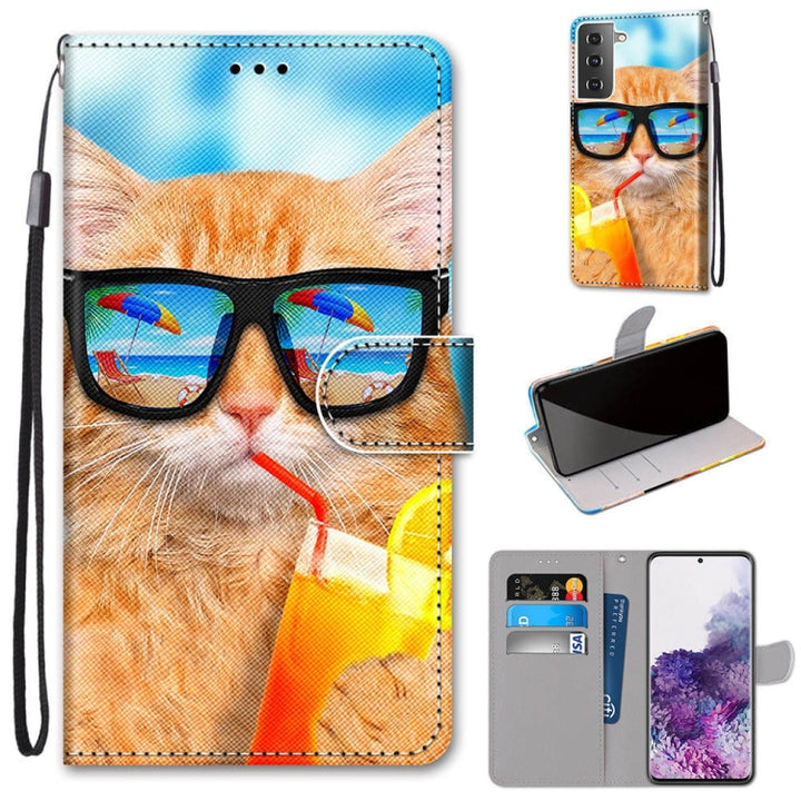 Coloured Drawing Cross Texture Horizontal Flip PU Leather Case with Holder & Card Slots & Wallet & Lanyard, For Samsung Galaxy S21+ 5G