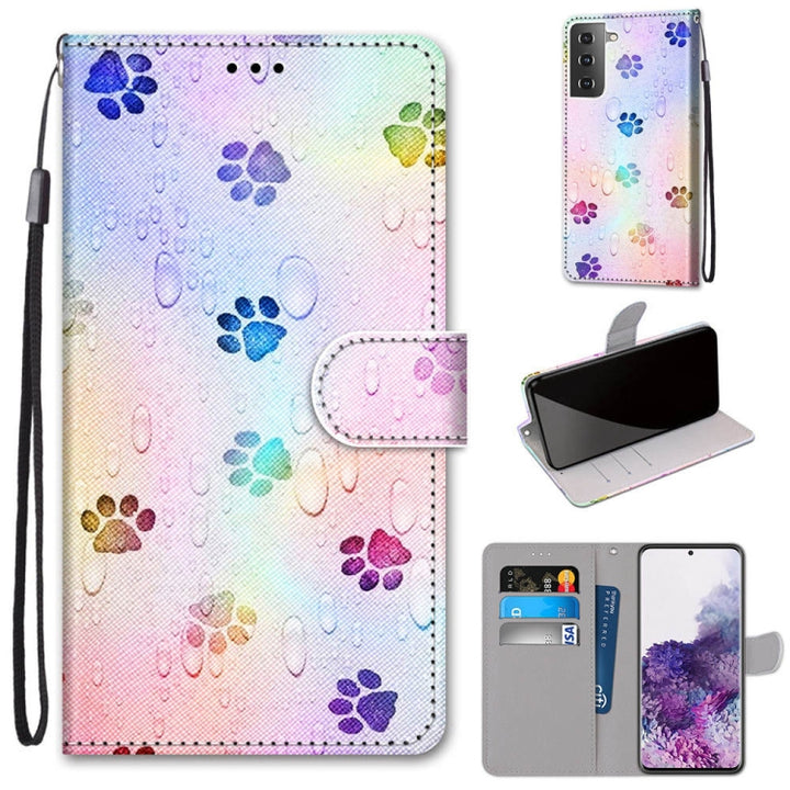 Coloured Drawing Cross Texture Horizontal Flip PU Leather Case with Holder & Card Slots & Wallet & Lanyard, For Samsung Galaxy S21+ 5G