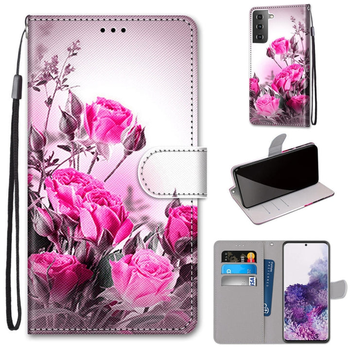 Coloured Drawing Cross Texture Horizontal Flip PU Leather Case with Holder & Card Slots & Wallet & Lanyard, For Samsung Galaxy S21+ 5G