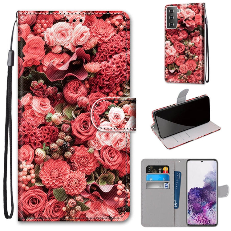 Coloured Drawing Cross Texture Horizontal Flip PU Leather Case with Holder & Card Slots & Wallet & Lanyard, For Samsung Galaxy S21+ 5G