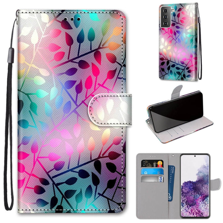 Coloured Drawing Cross Texture Horizontal Flip PU Leather Case with Holder & Card Slots & Wallet & Lanyard, For Samsung Galaxy S21+ 5G