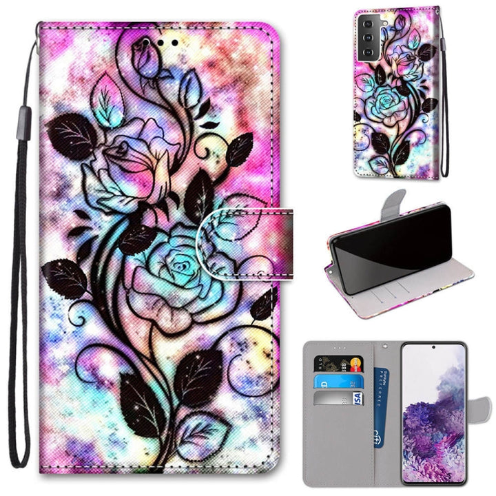 Coloured Drawing Cross Texture Horizontal Flip PU Leather Case with Holder & Card Slots & Wallet & Lanyard, For Samsung Galaxy S21+ 5G