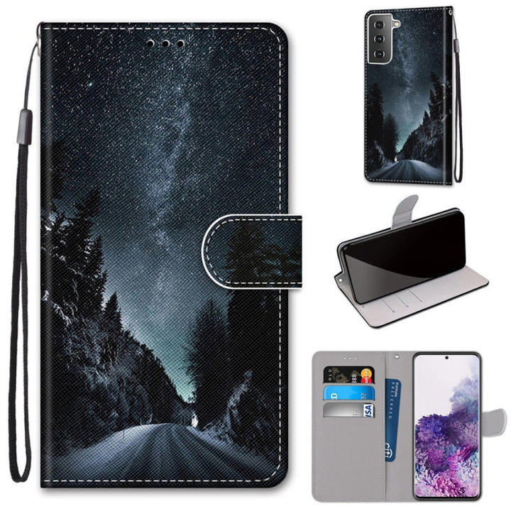 Coloured Drawing Cross Texture Horizontal Flip PU Leather Case with Holder & Card Slots & Wallet & Lanyard, For Samsung Galaxy S21+ 5G