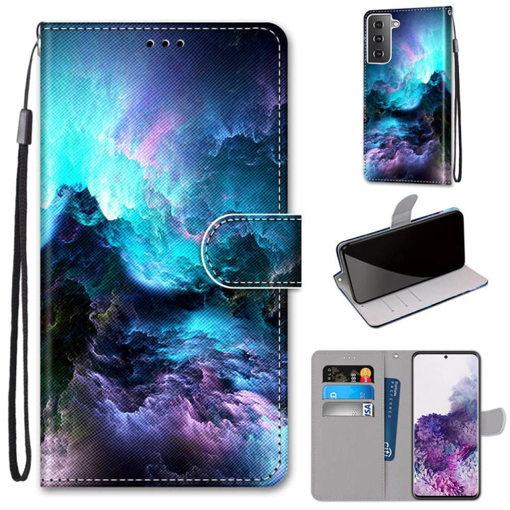 Coloured Drawing Cross Texture Horizontal Flip PU Leather Case with Holder & Card Slots & Wallet & Lanyard, For Samsung Galaxy S21+ 5G