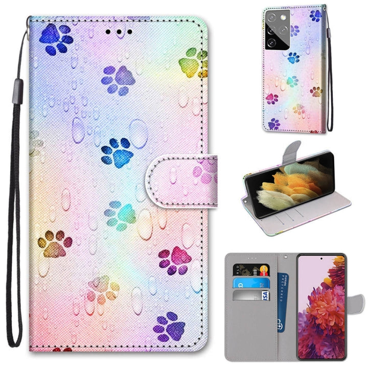 Coloured Drawing Cross Texture Horizontal Flip PU Leather Case with Holder & Card Slots & Wallet & Lanyard, For Samsung Galaxy S21 Ultra 5G