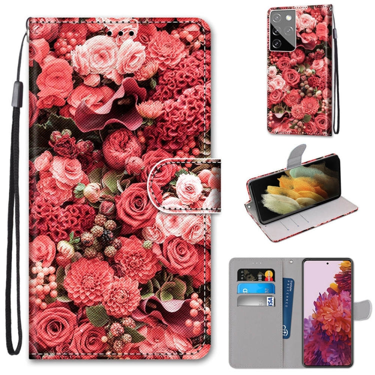 Coloured Drawing Cross Texture Horizontal Flip PU Leather Case with Holder & Card Slots & Wallet & Lanyard, For Samsung Galaxy S21 Ultra 5G