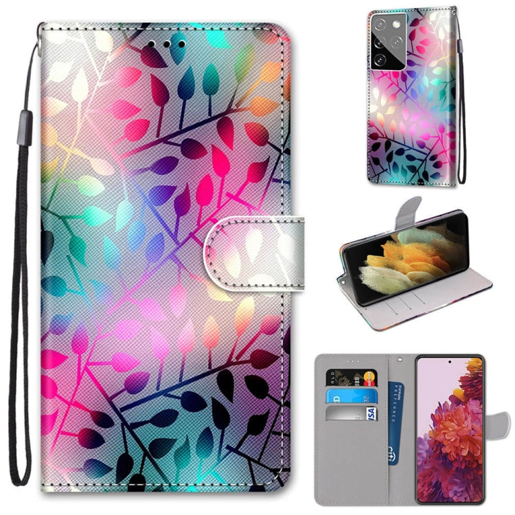 Coloured Drawing Cross Texture Horizontal Flip PU Leather Case with Holder & Card Slots & Wallet & Lanyard, For Samsung Galaxy S21 Ultra 5G