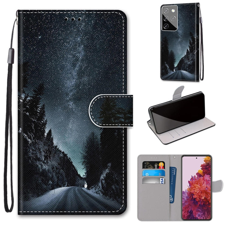 Coloured Drawing Cross Texture Horizontal Flip PU Leather Case with Holder & Card Slots & Wallet & Lanyard, For Samsung Galaxy S21 Ultra 5G