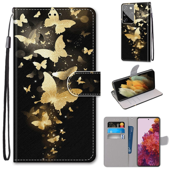 Coloured Drawing Cross Texture Horizontal Flip PU Leather Case with Holder & Card Slots & Wallet & Lanyard, For Samsung Galaxy S21 Ultra 5G