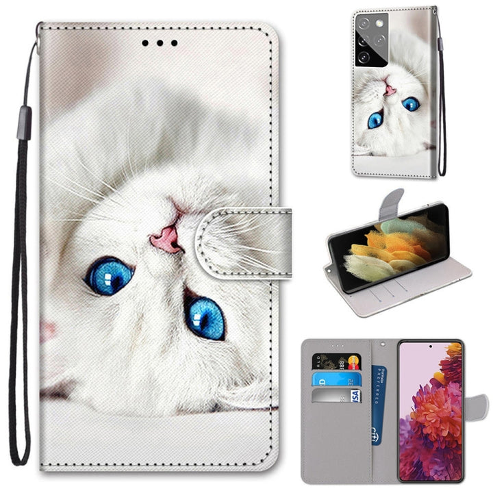 Coloured Drawing Cross Texture Horizontal Flip PU Leather Case with Holder & Card Slots & Wallet & Lanyard, For Samsung Galaxy S21 Ultra 5G