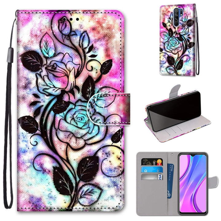 Coloured Drawing Cross Texture Horizontal Flip PU Leather Case with Holder & Card Slots & Wallet & Lanyard, For Xiaomi Redmi 9