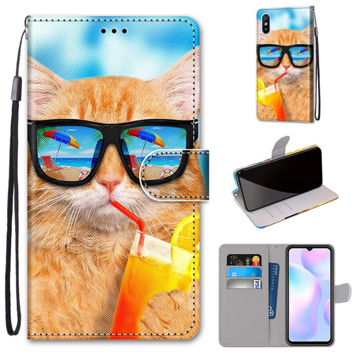 Coloured Drawing Cross Texture Horizontal Flip PU Leather Case with Holder & Card Slots & Wallet & Lanyard, For Xiaomi Redmi 9A