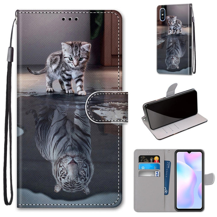 Coloured Drawing Cross Texture Horizontal Flip PU Leather Case with Holder & Card Slots & Wallet & Lanyard, For Xiaomi Redmi 9A