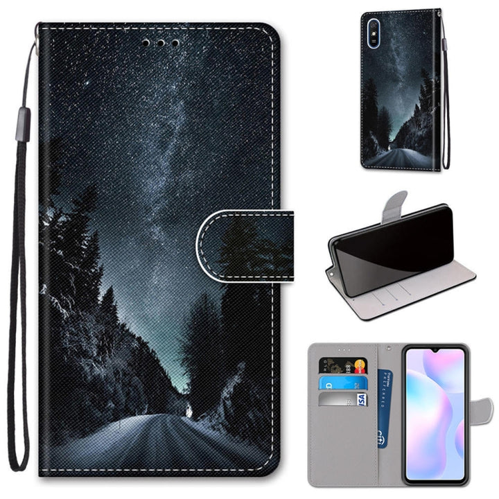 Coloured Drawing Cross Texture Horizontal Flip PU Leather Case with Holder & Card Slots & Wallet & Lanyard, For Xiaomi Redmi 9A