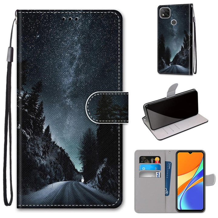 Coloured Drawing Cross Texture Horizontal Flip PU Leather Case with Holder & Card Slots & Wallet & Lanyard, For Xiaomi Redmi 9C