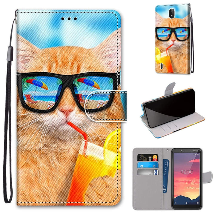 Coloured Drawing Cross Texture Horizontal Flip PU Leather Case with Holder & Card Slots & Wallet & Lanyard, For Nokia C2