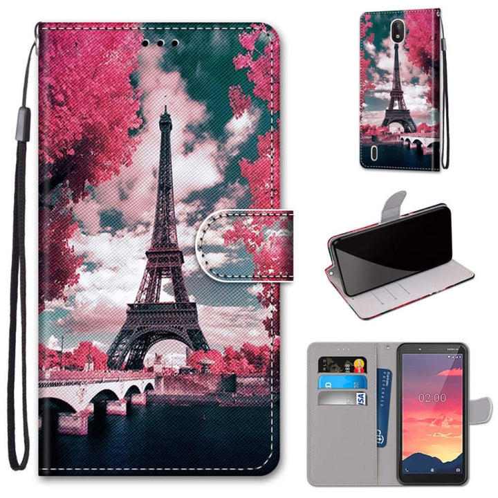 Coloured Drawing Cross Texture Horizontal Flip PU Leather Case with Holder & Card Slots & Wallet & Lanyard, For Nokia C2