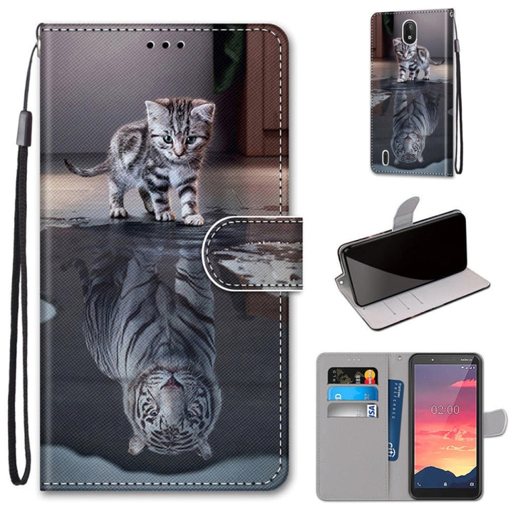 Coloured Drawing Cross Texture Horizontal Flip PU Leather Case with Holder & Card Slots & Wallet & Lanyard, For Nokia C2