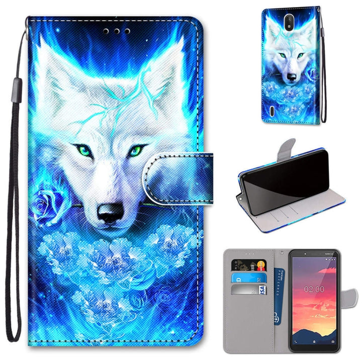 Coloured Drawing Cross Texture Horizontal Flip PU Leather Case with Holder & Card Slots & Wallet & Lanyard, For Nokia C2