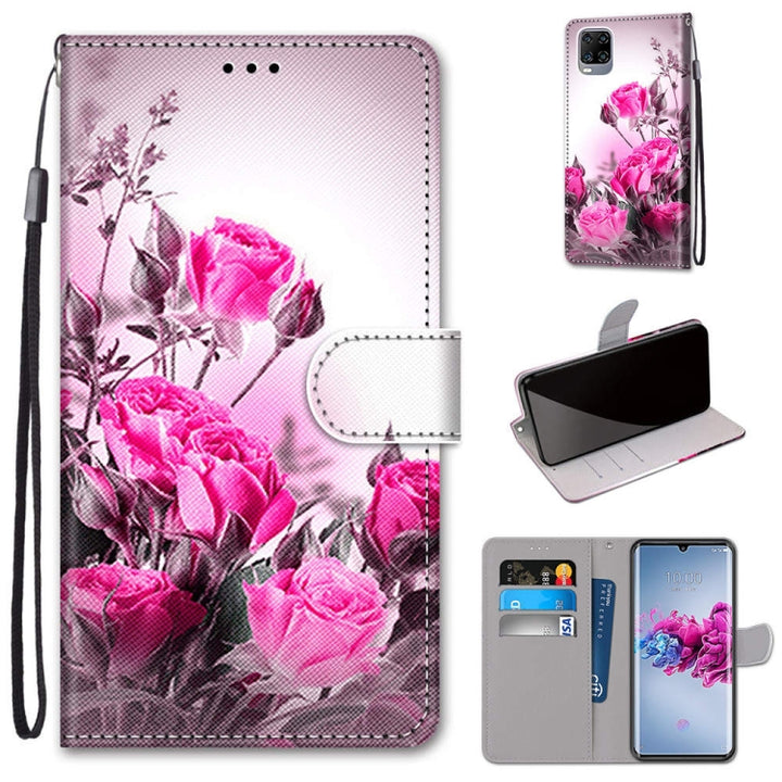 Coloured Drawing Cross Texture Horizontal Flip PU Leather Case with Holder & Card Slots & Wallet & Lanyard, For ZTE Axon 11 5G